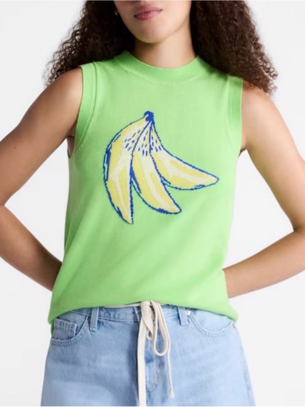 Free Assembly Women's Sweater Vest in the color "Kiwi Kiss" with Bananas NWT XS